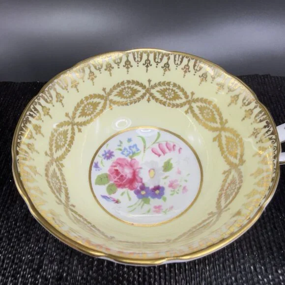 Antique Paragon Cabbage Rose Tea Cup and Saucer Set Heavy Gold Pattern England